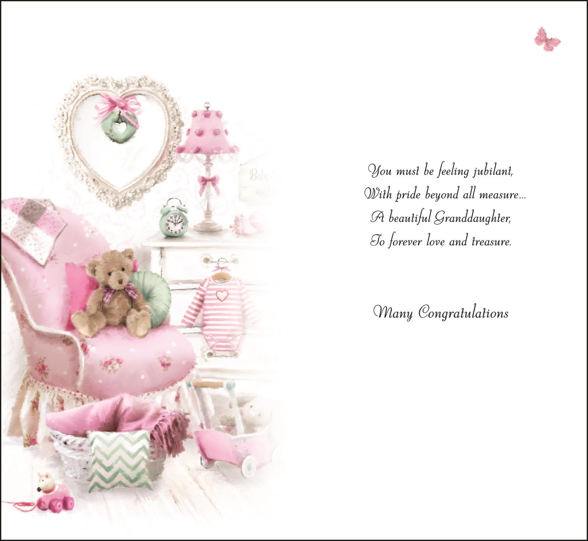 Inside of Congrats New Granddaughter Cherish Greetings Card