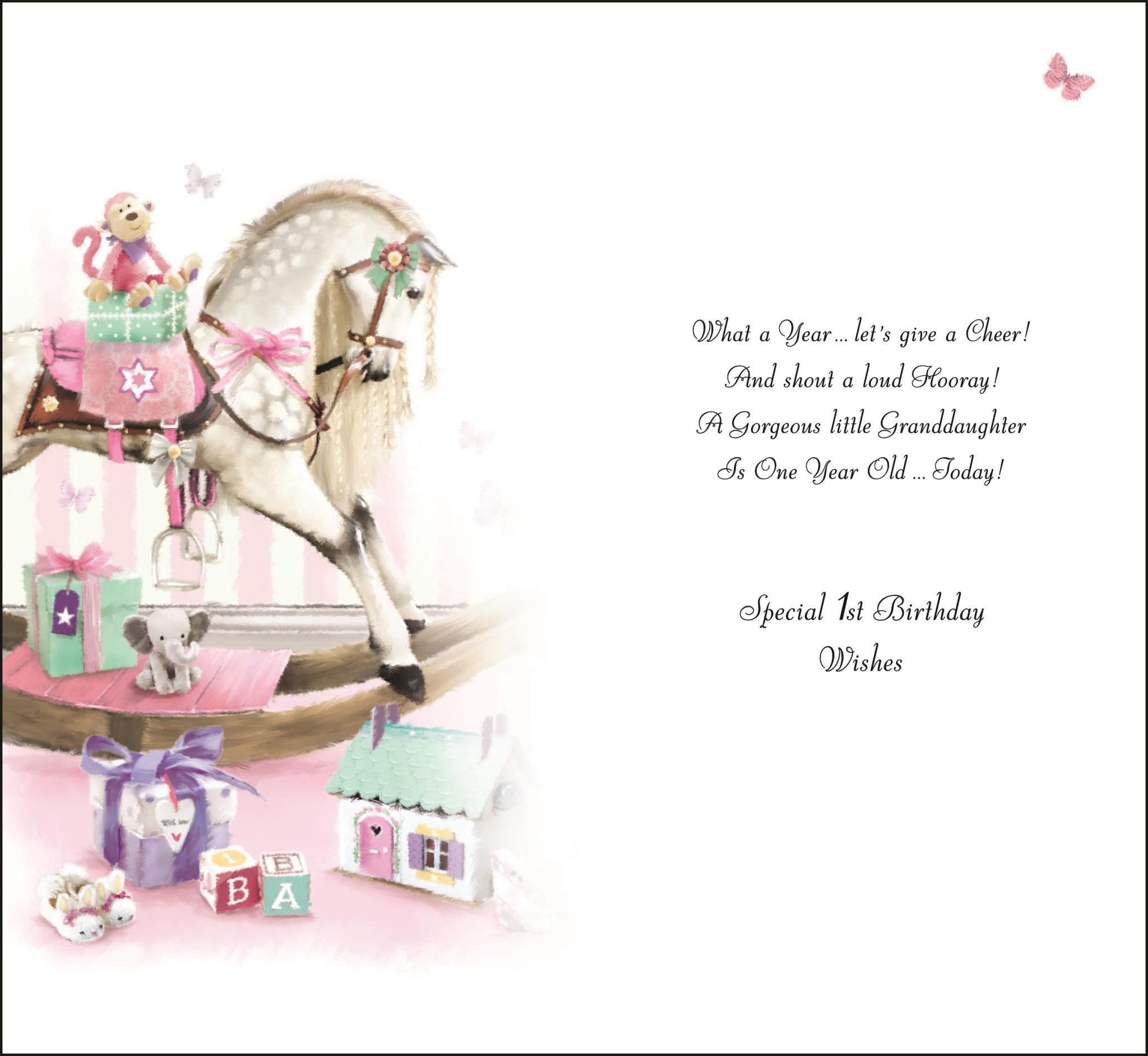 Inside of Granddaughter 1st Birthday Love Greetings Card