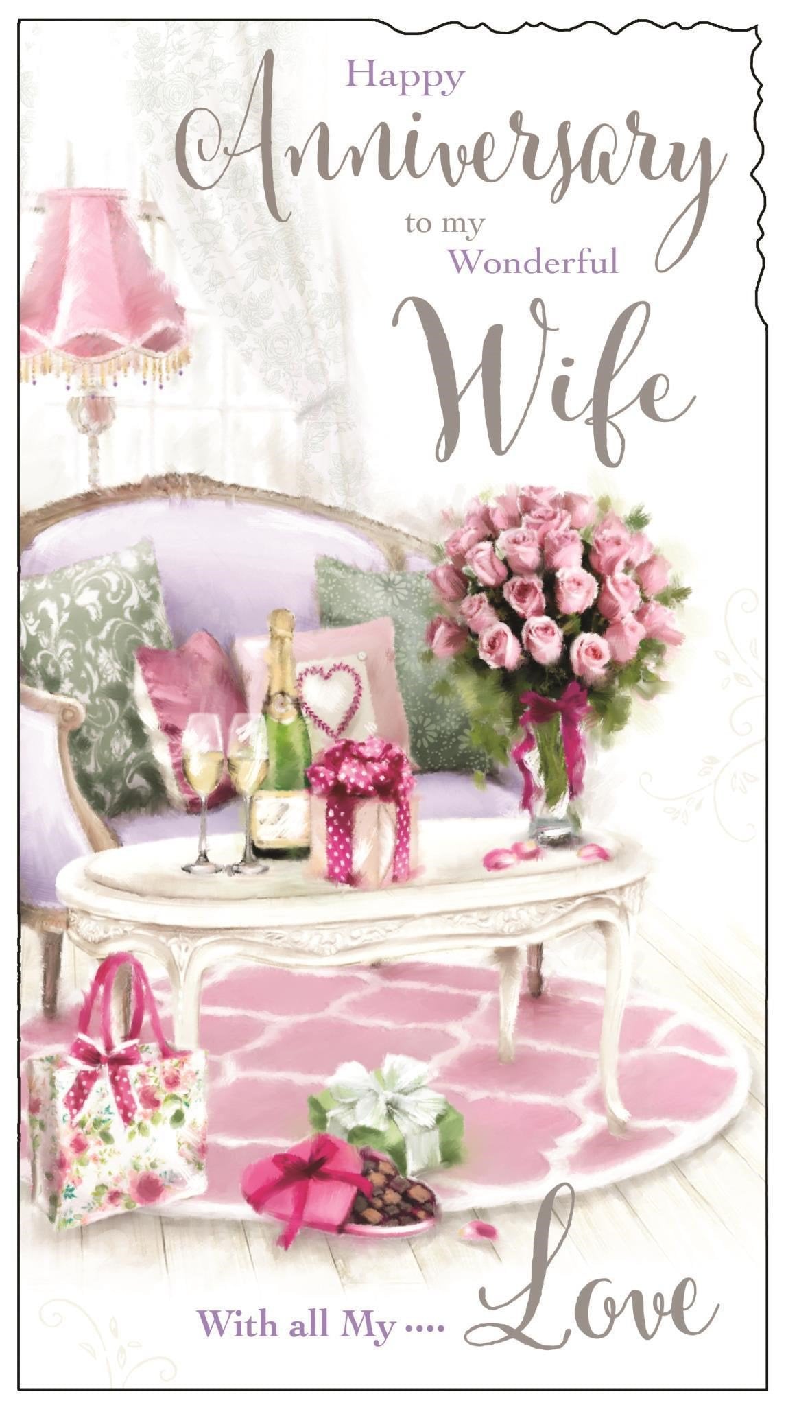 Front of Anniversary Wife Love Chair Greetings Card