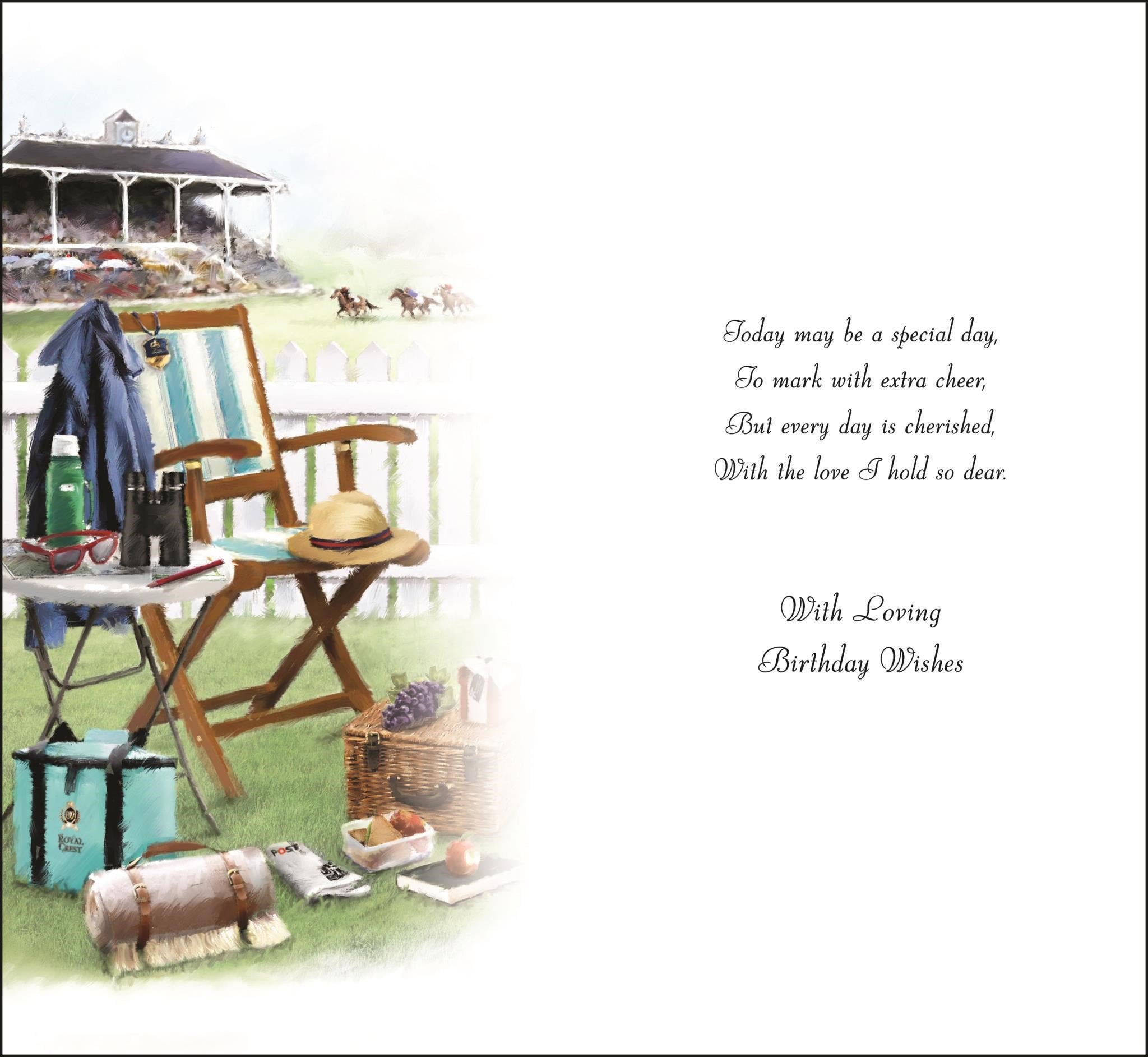 Inside of Husband Horse Racing Birthday Greetings Card