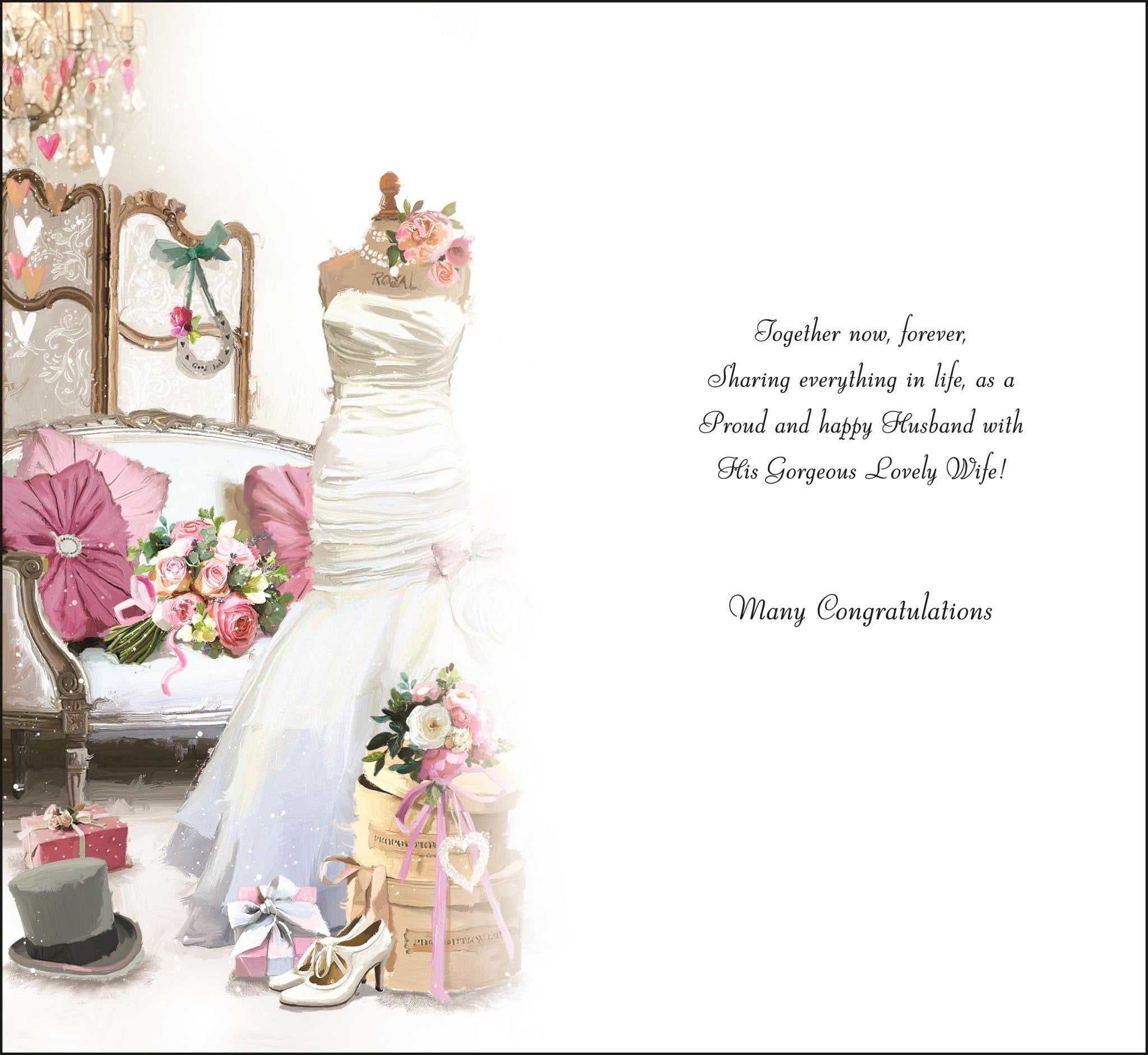 Inside of Happy Wedding Day Dress Greetings Card