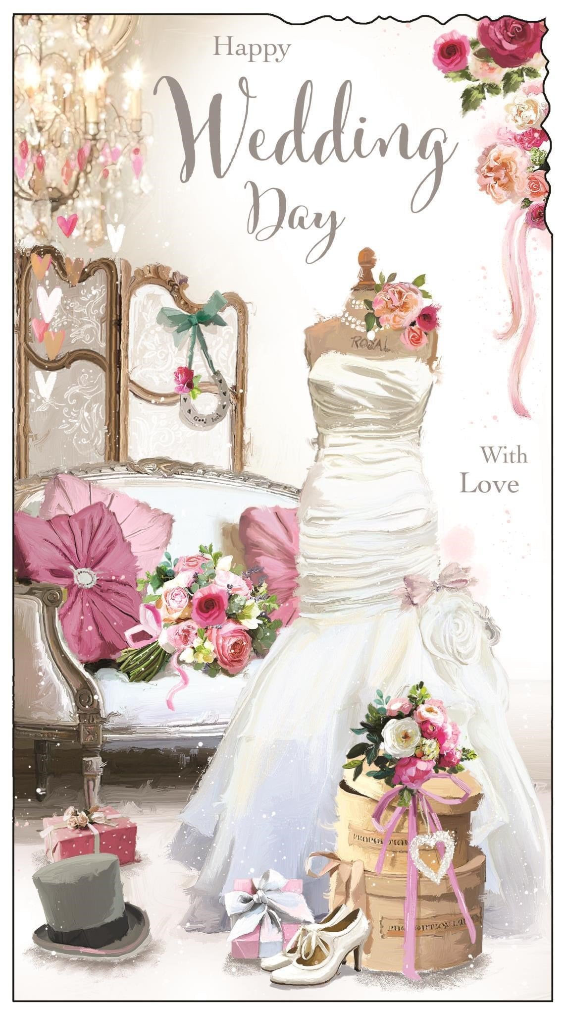 Front of Happy Wedding Day Dress Greetings Card