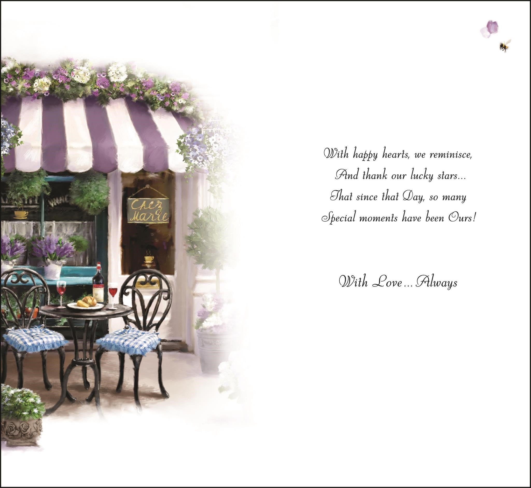 Inside of On Our Anniversary Bistro Greetings Card