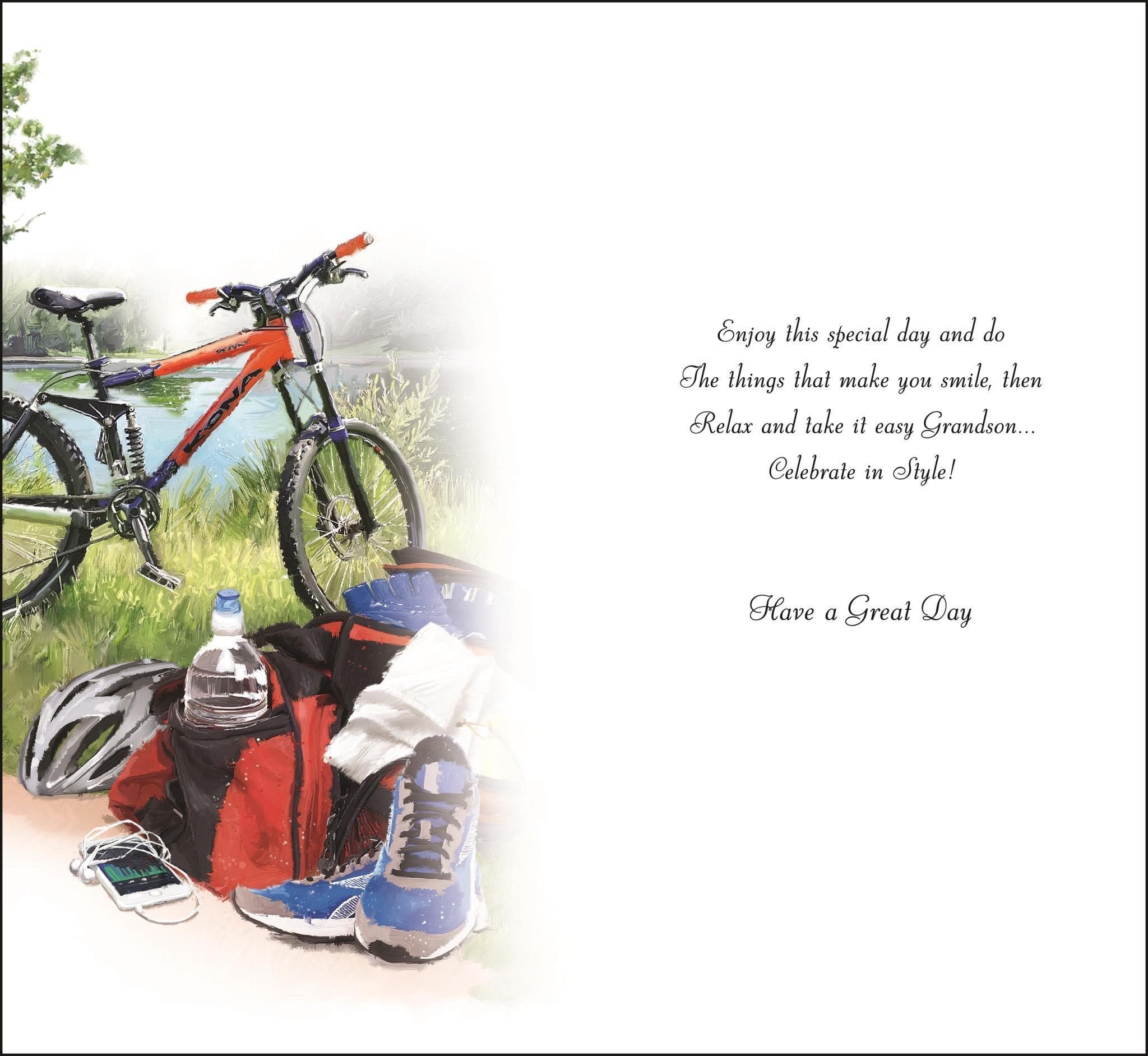 Inside of Special Grandson Bike Birthday Greetings Card