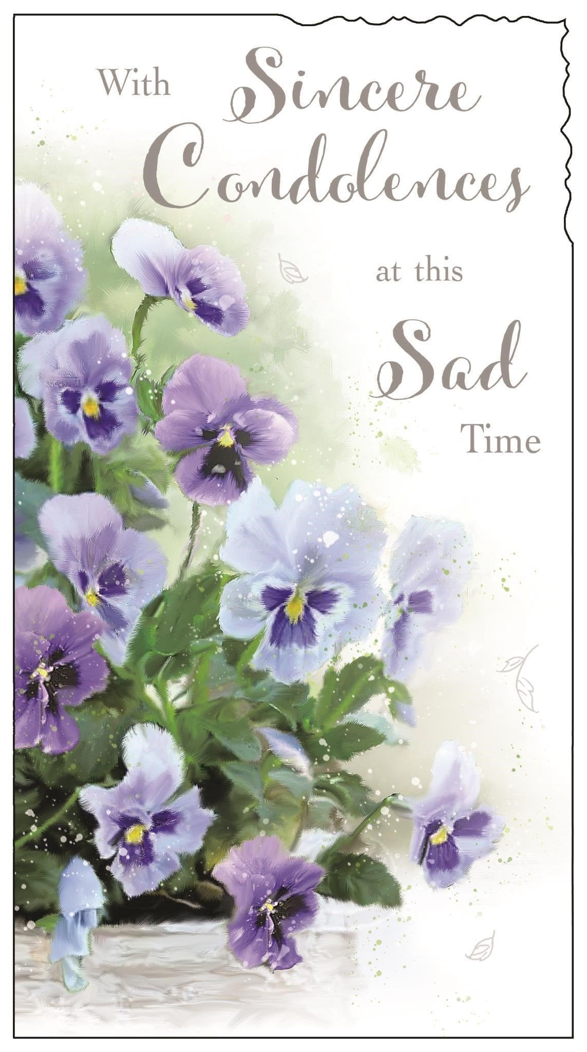 Front of With Sincere Condolences Pansies Greetings Card