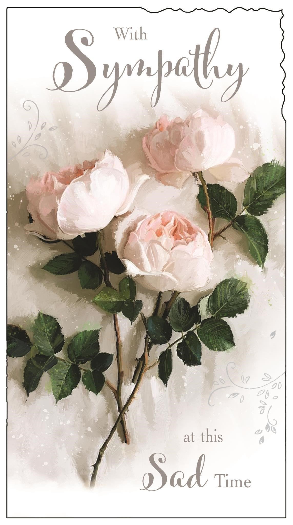 Front of With Sympathy Pink Rose Greetings Card
