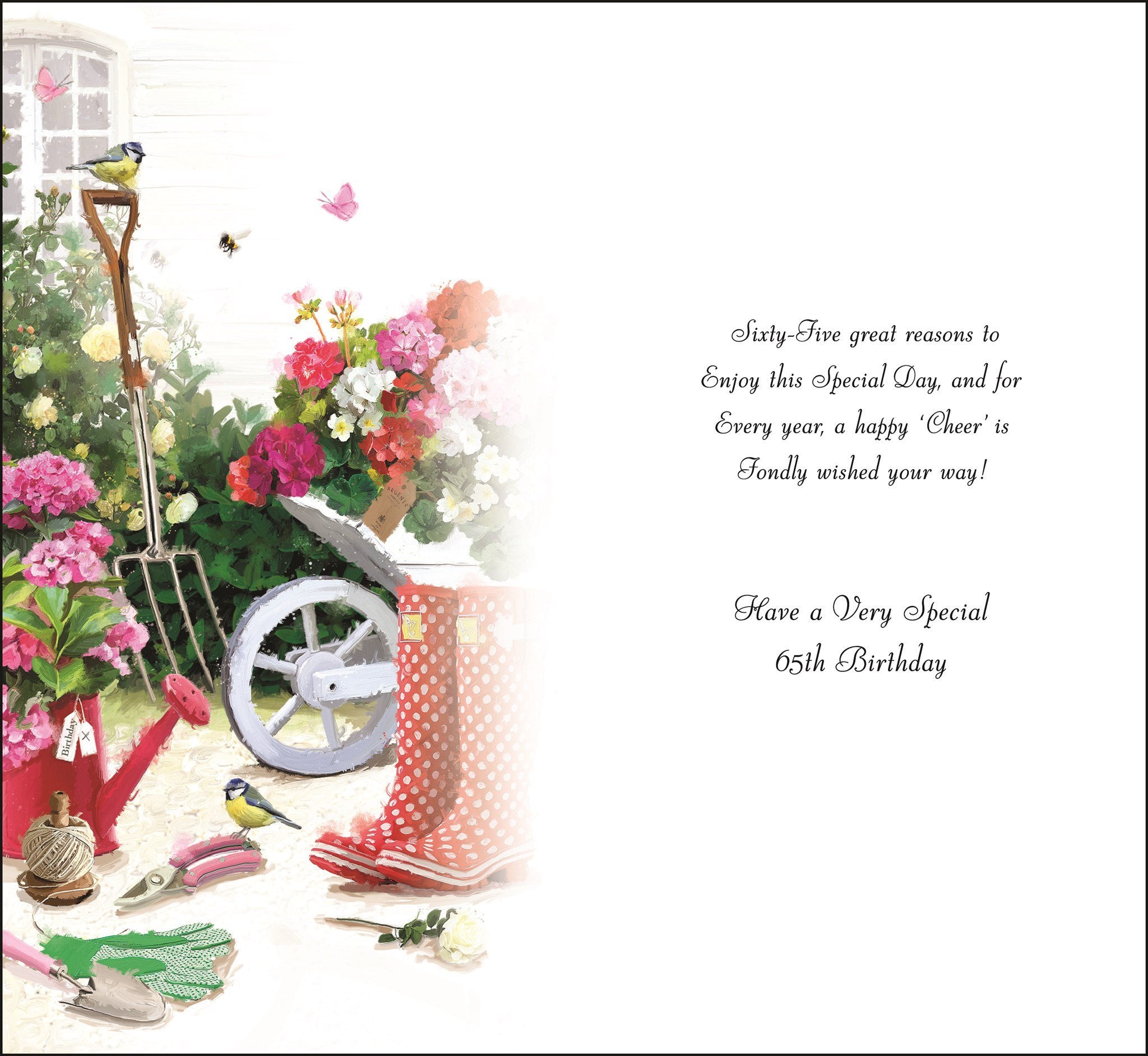 Inside of 65th Birthday Gardening Tools Greetings Card