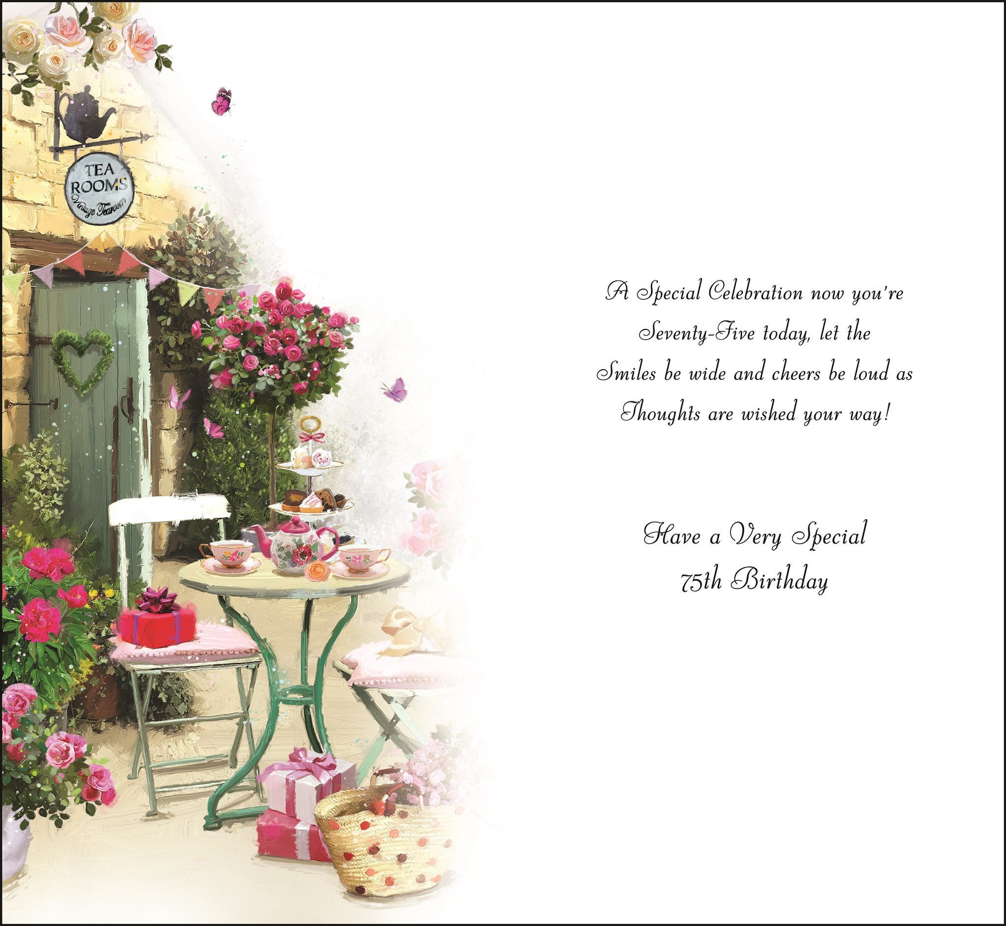 Inside of 75th Birthday Tea Room Greetings Card