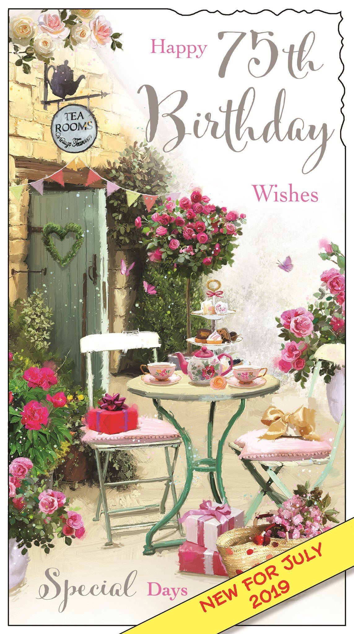 Front of 75th Birthday Tea Room Greetings Card