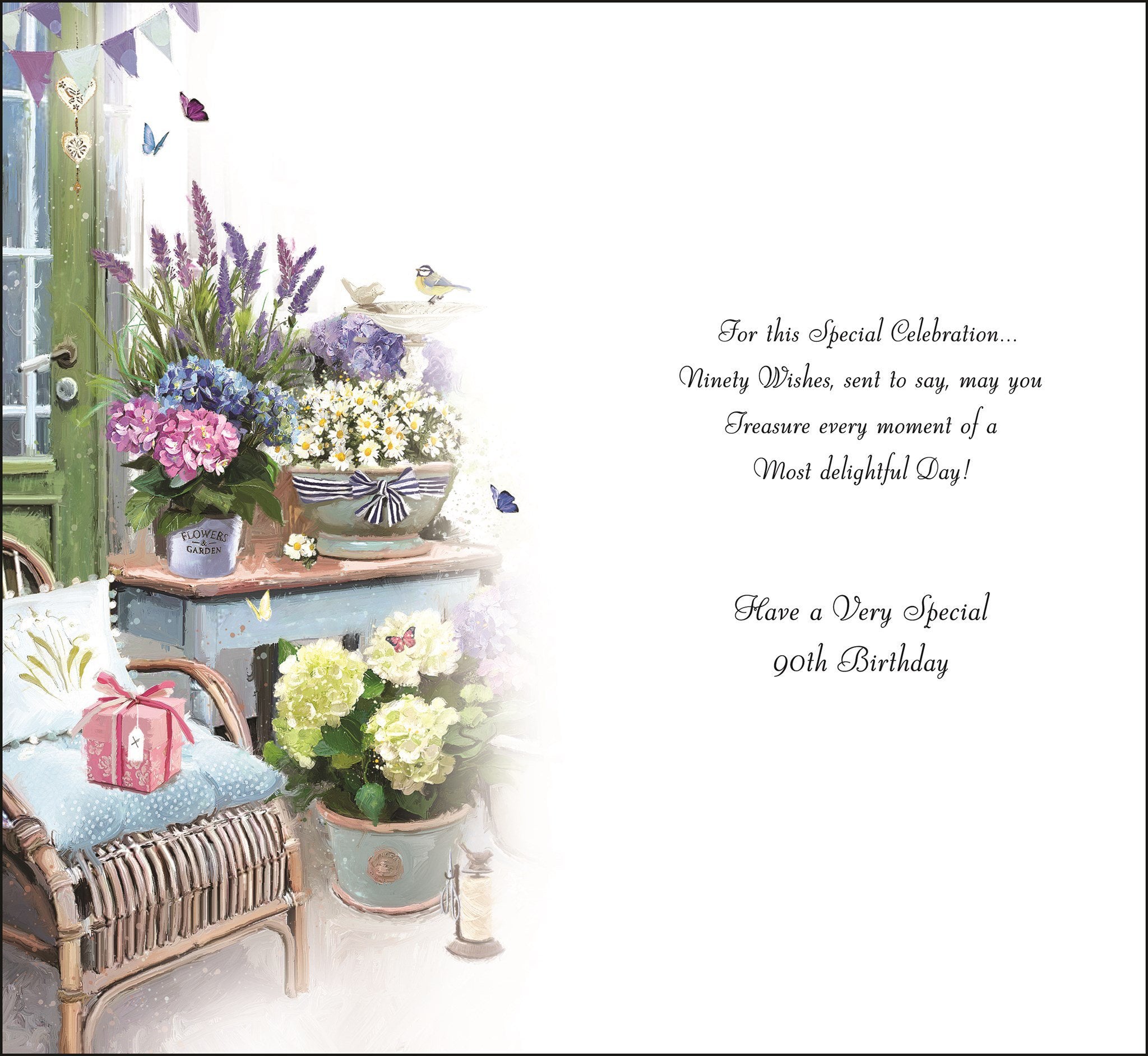 Inside of 90th Birthday Flower Arrangements Greetings Card
