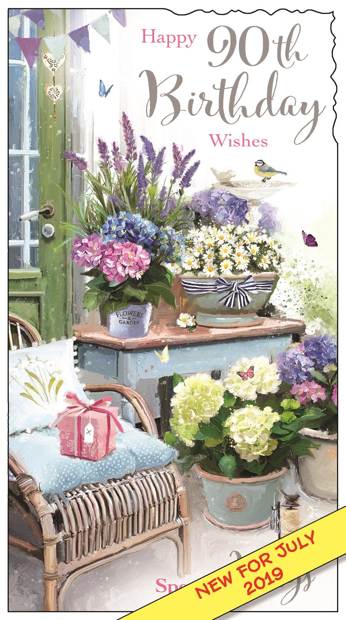 Front of 90th Birthday Flower Arrangements Greetings Card
