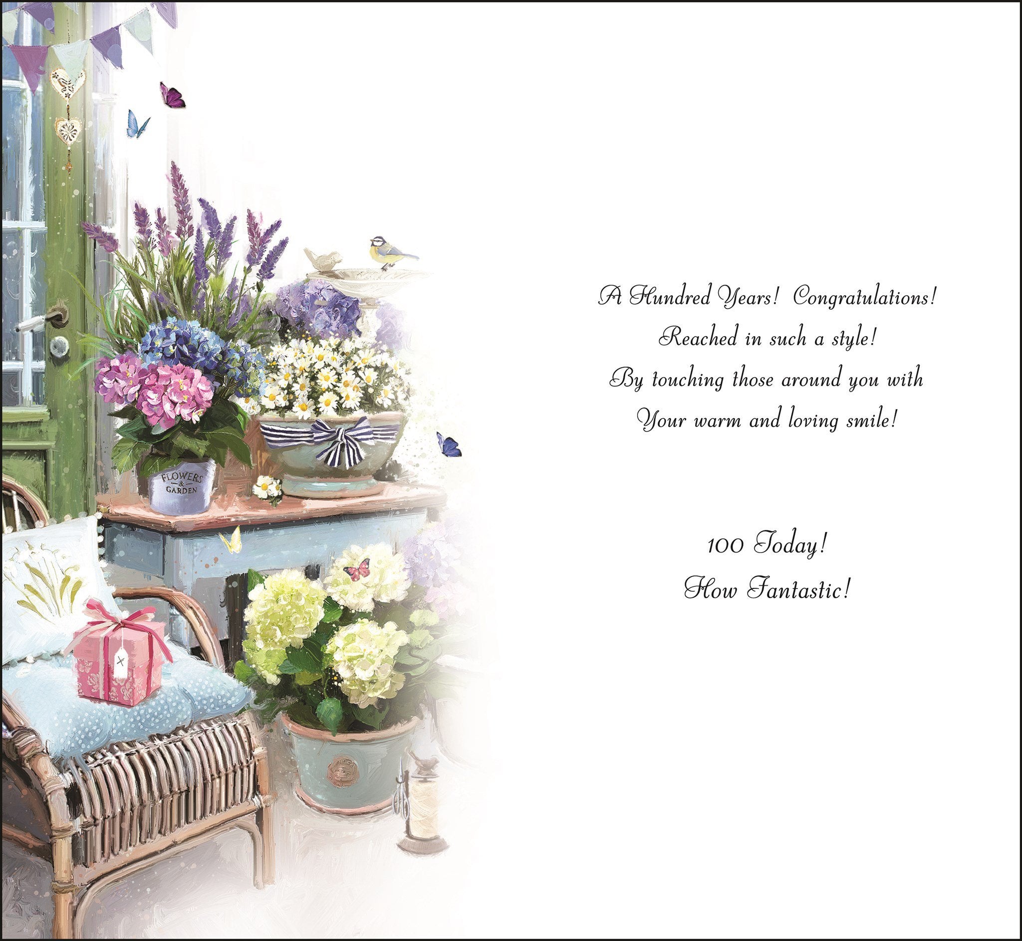 Inside of 100th Birthday Flower Arrangements Greetings Card