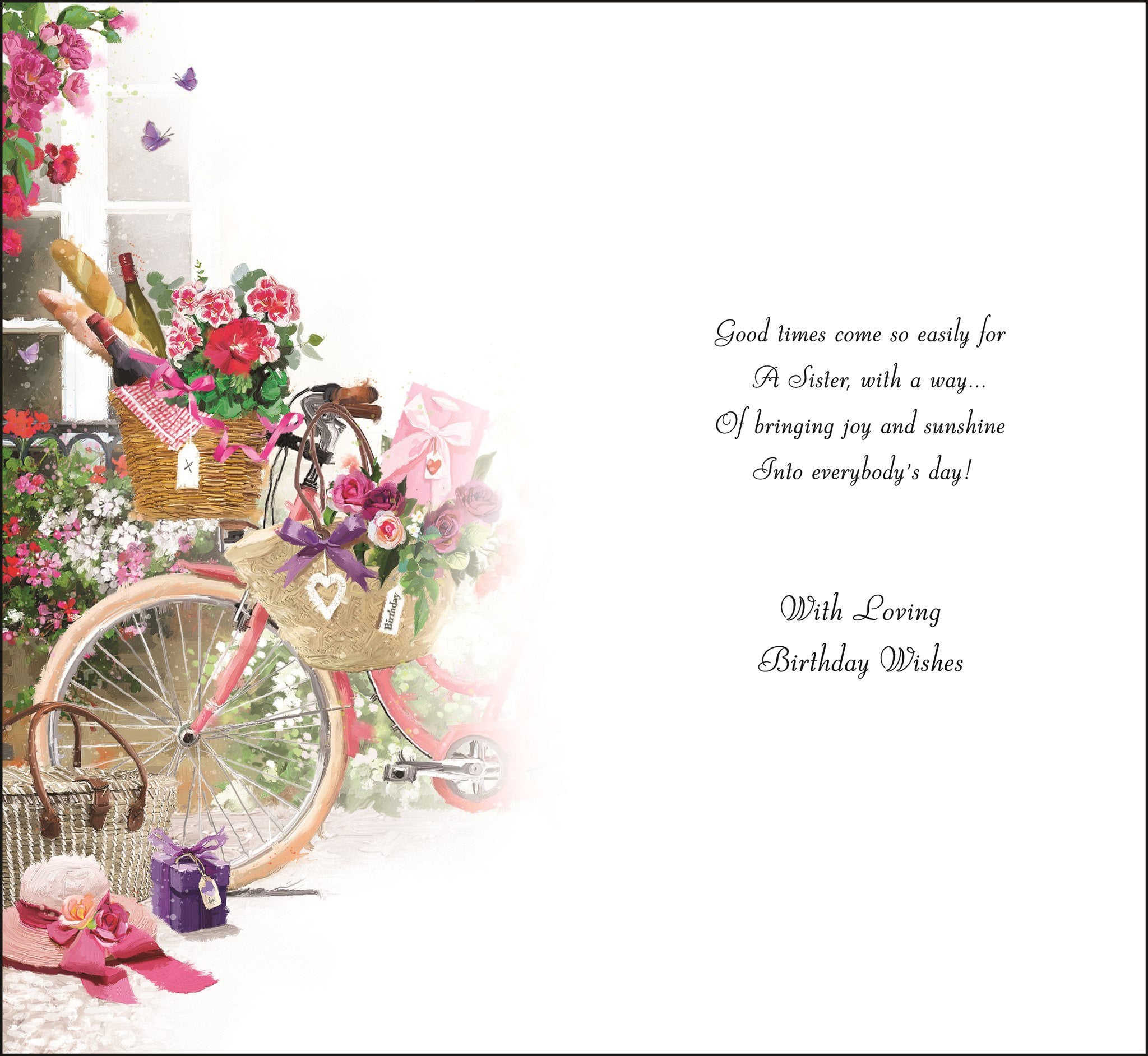 Inside of Sister Birthday Bike Flowers Greetings Card