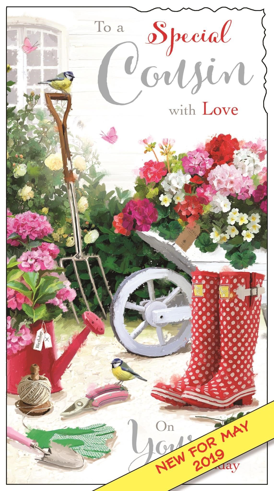 Front of Cousin Birthday Gardening Greetings Card