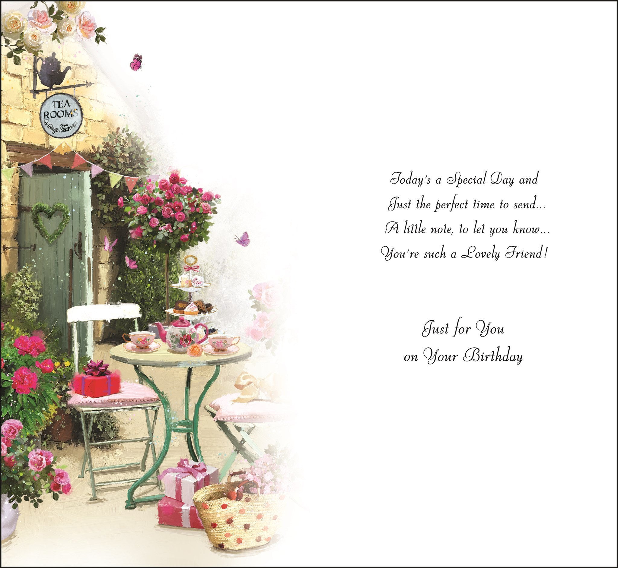 Inside of Special Friend Birthday Tea Room Greetings Card