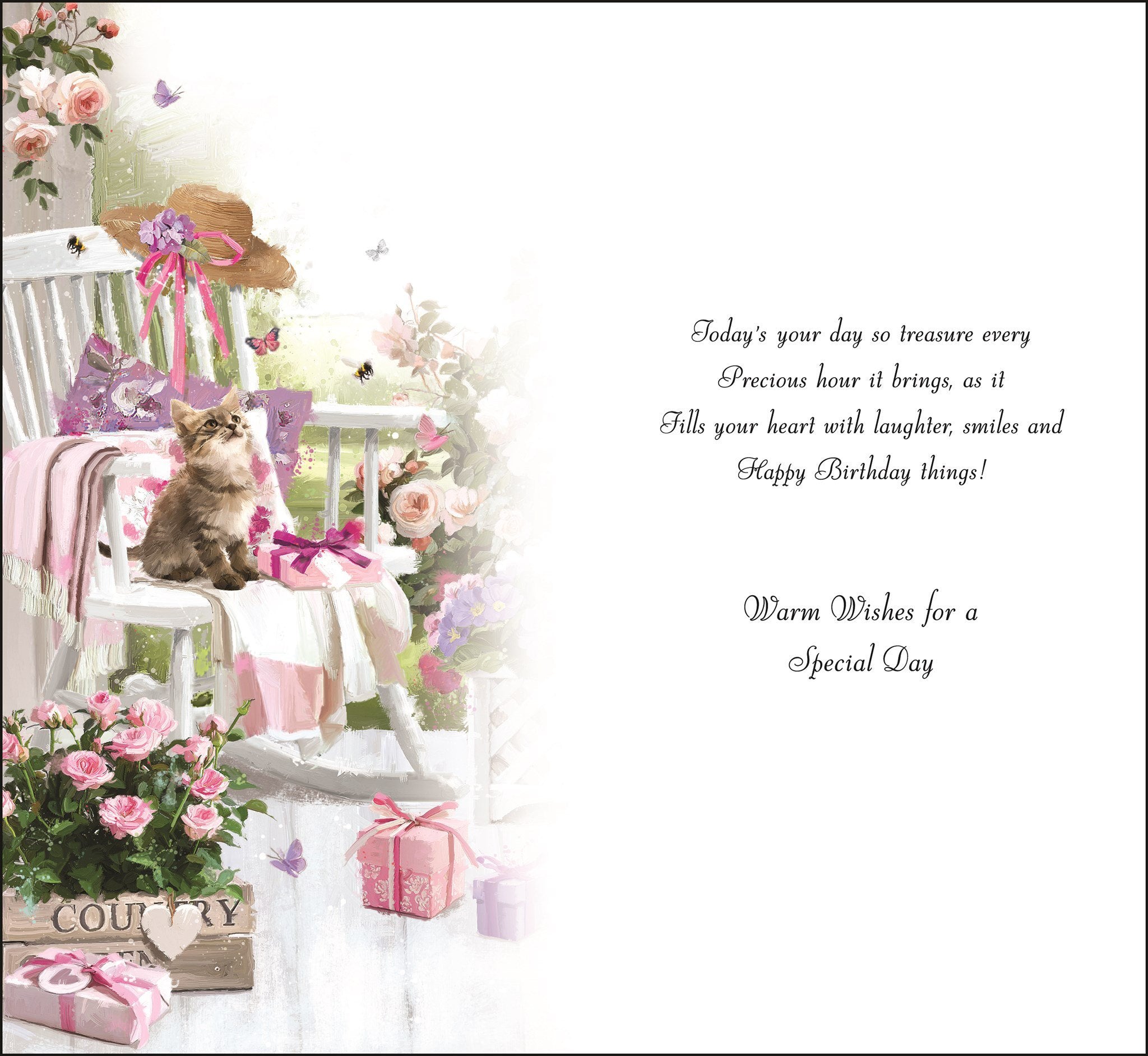 Inside of Birthday Kitten Rocking Chair Greetings Card
