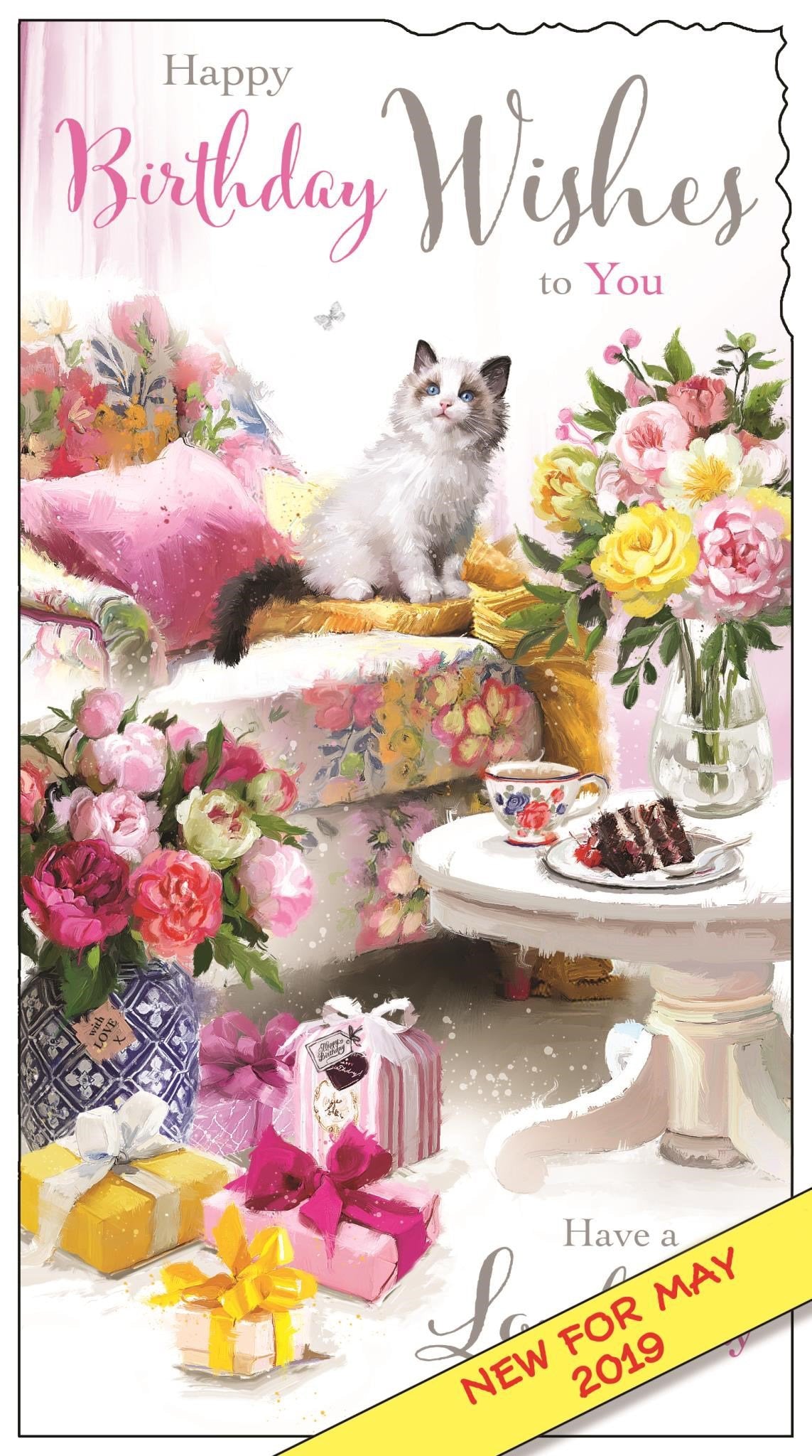 Front of Birthday White Kitten Greetings Card