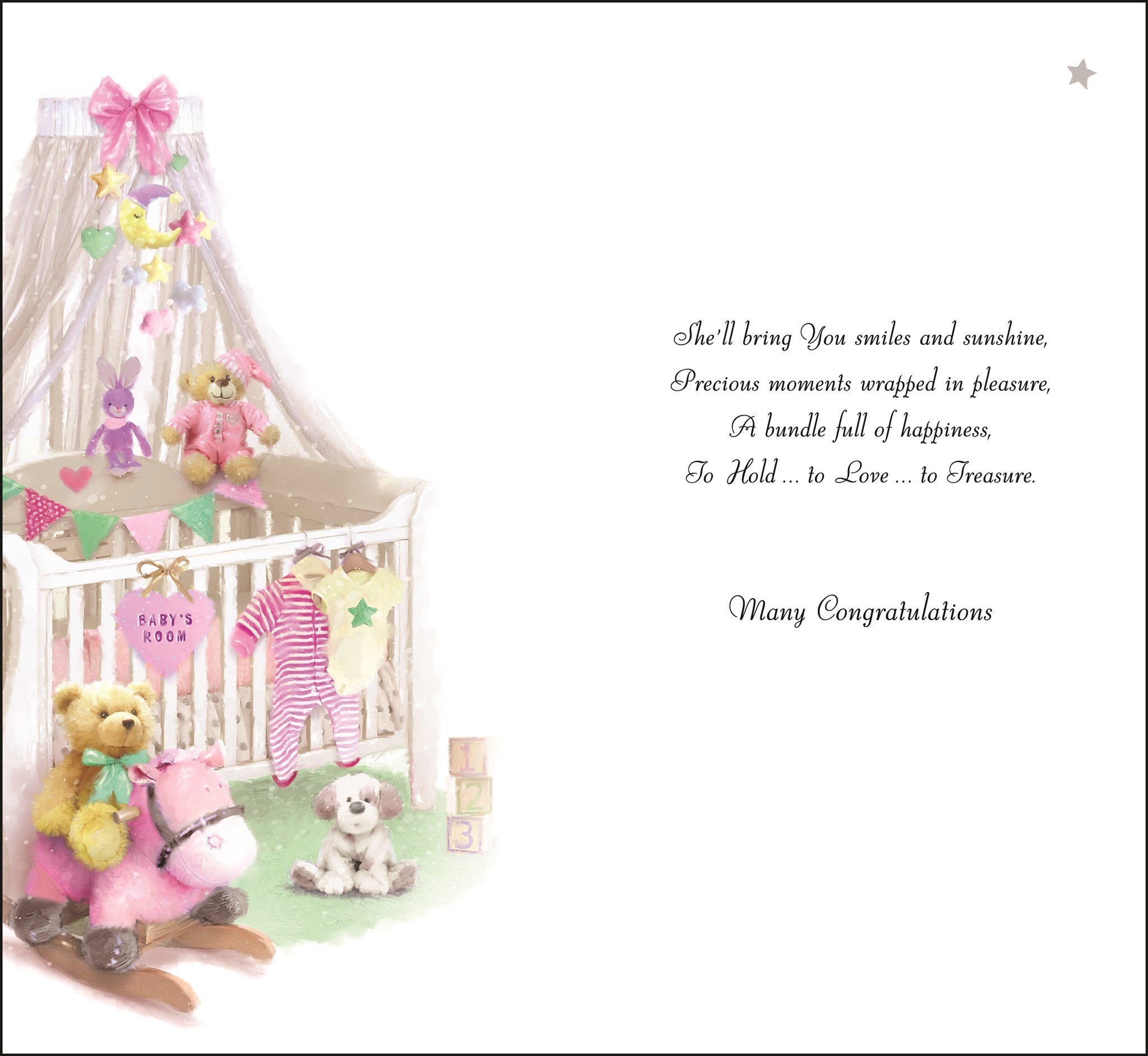 Inside of New Baby Girl Cot Greetings Card