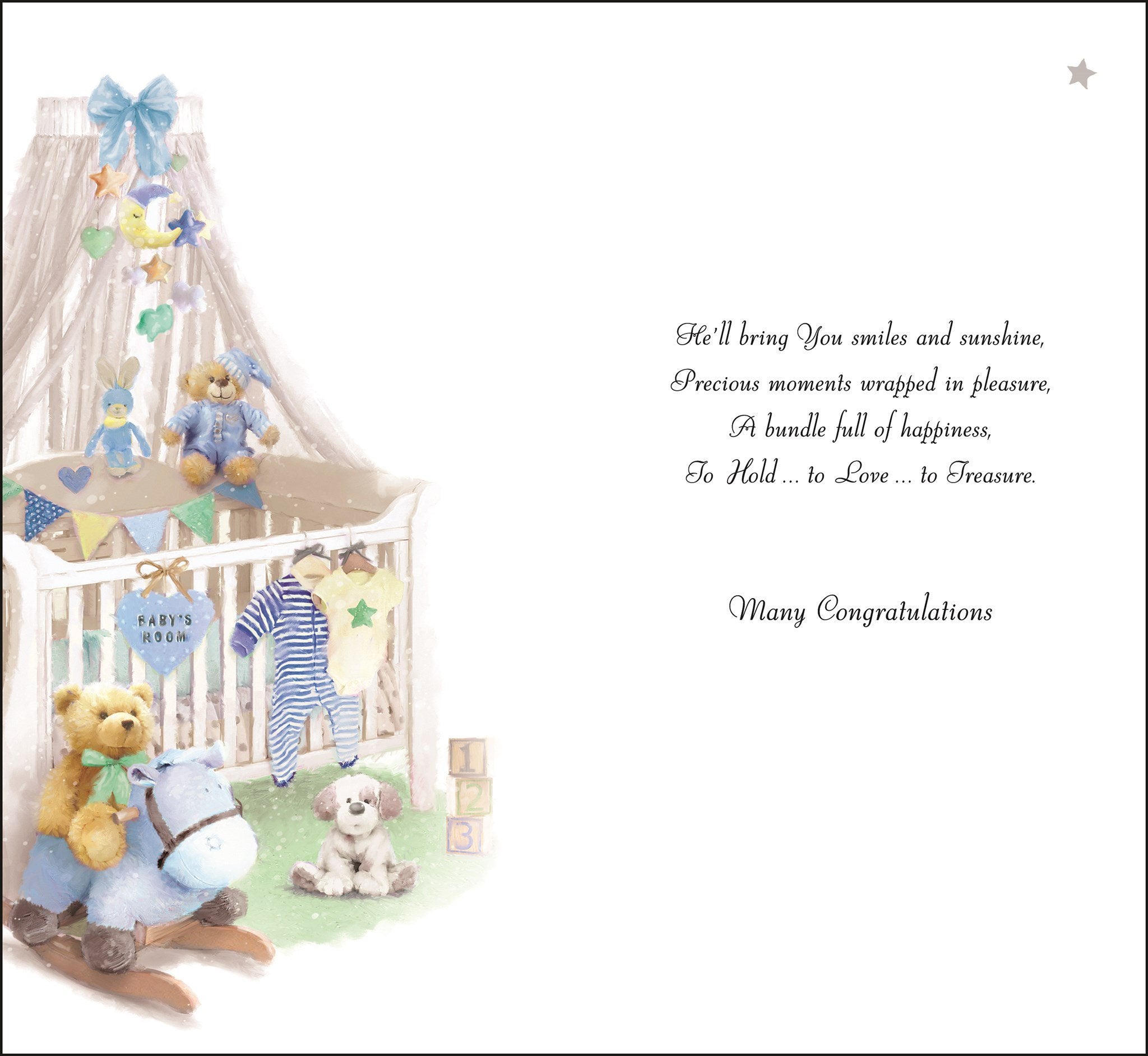Inside of New Baby Boy Cot Greetings Card