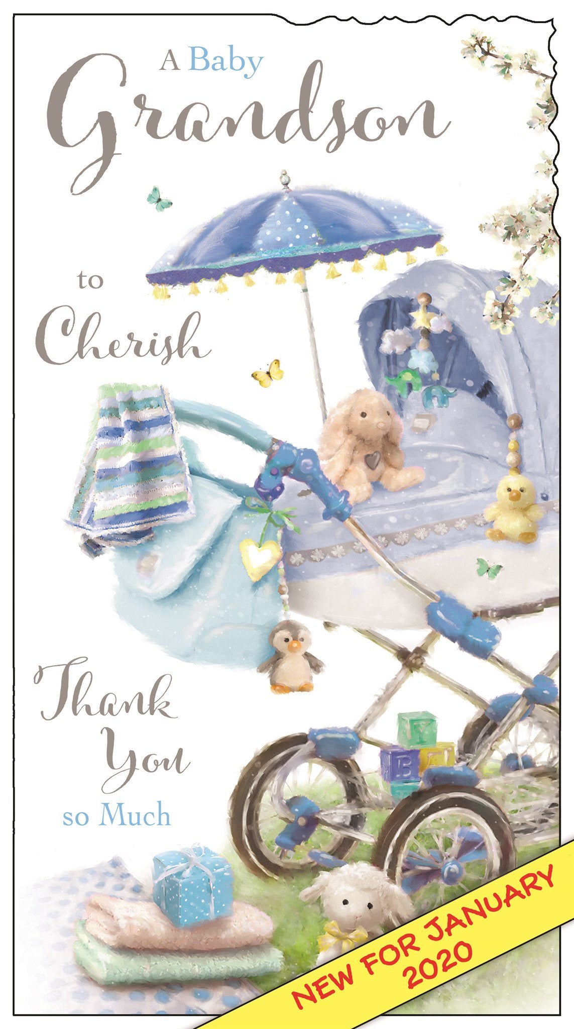 Front of Thank You for a Grandson Pram Greetings Card