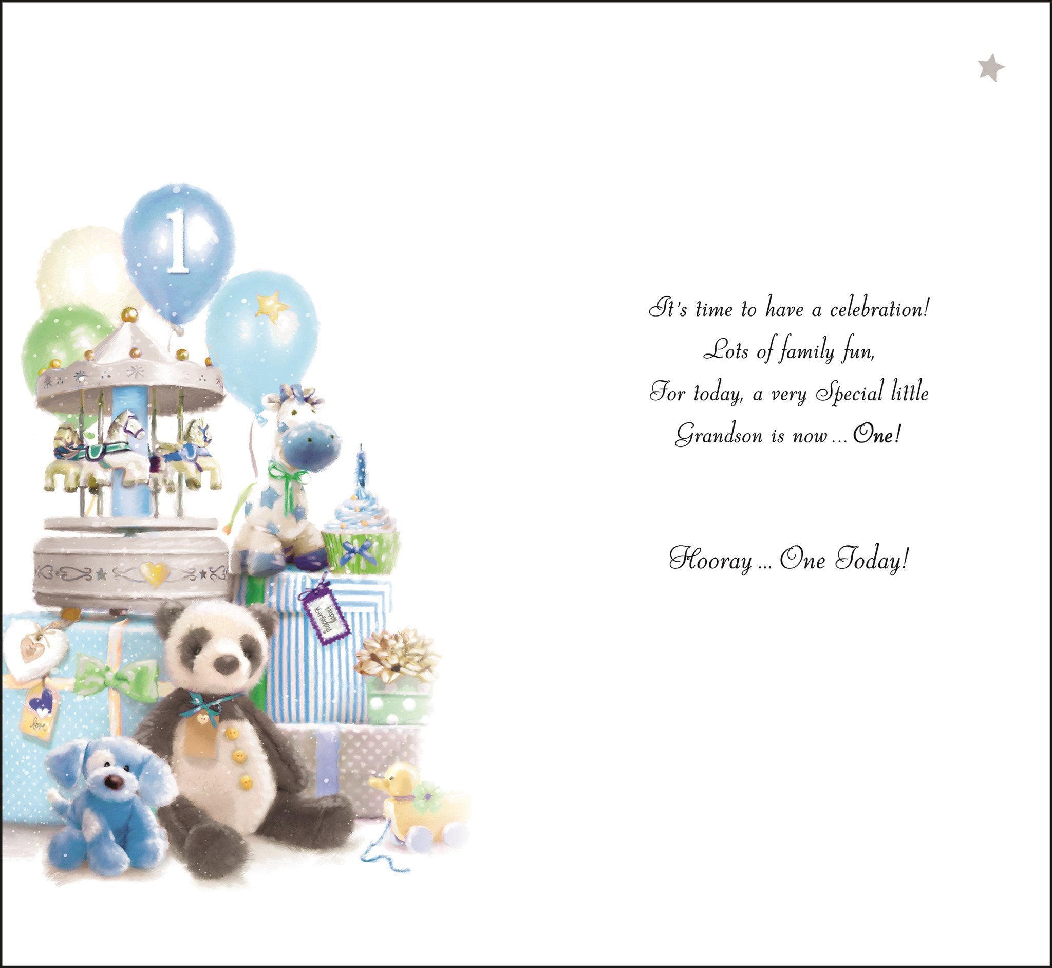 Inside of Grandson 1st Birthday Panda Greetings Card