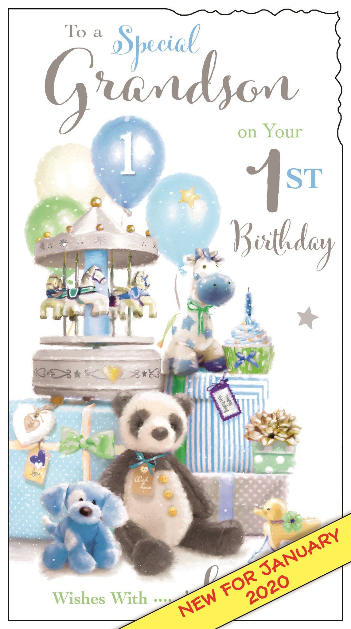 Front of Grandson 1st Birthday Panda Greetings Card