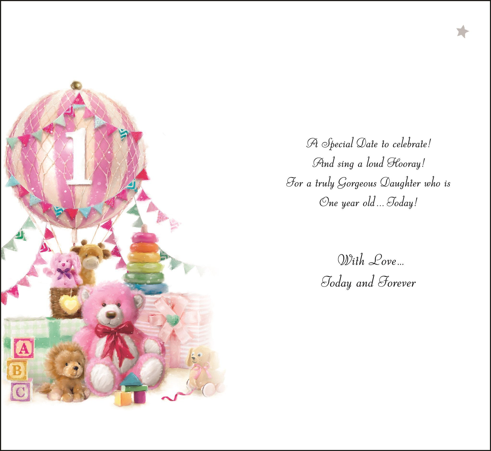 Inside of Daughter 1st Birthday Balloon Greetings Card
