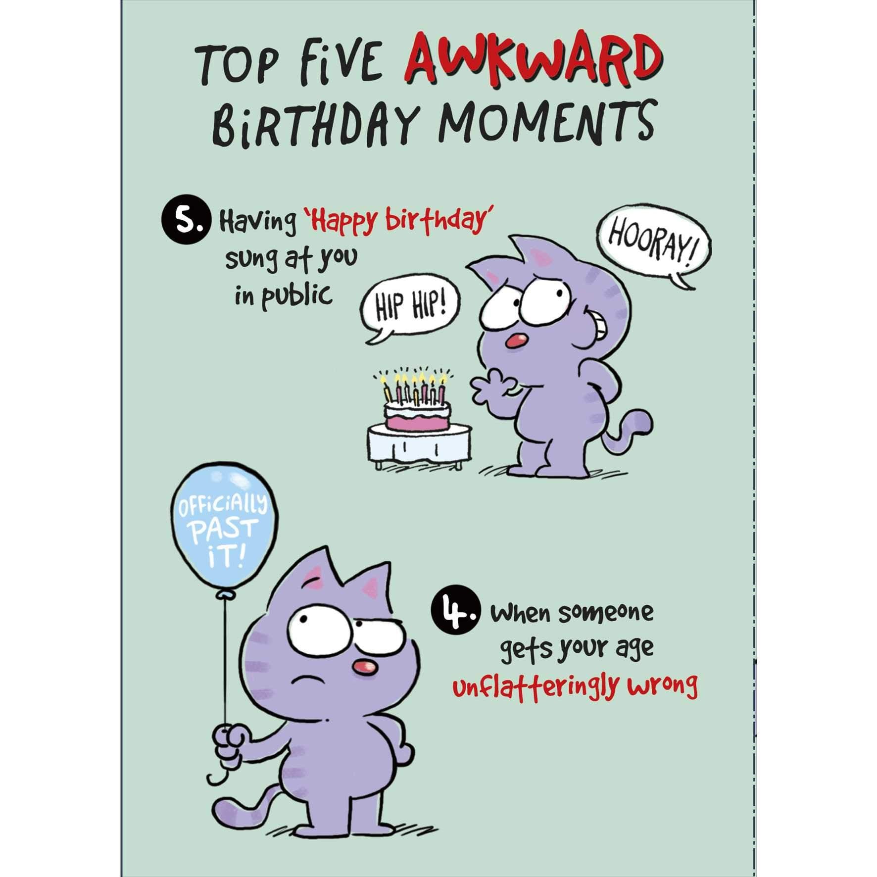 Front of Top 5 Awkward Birthday Moments Greetings Card
