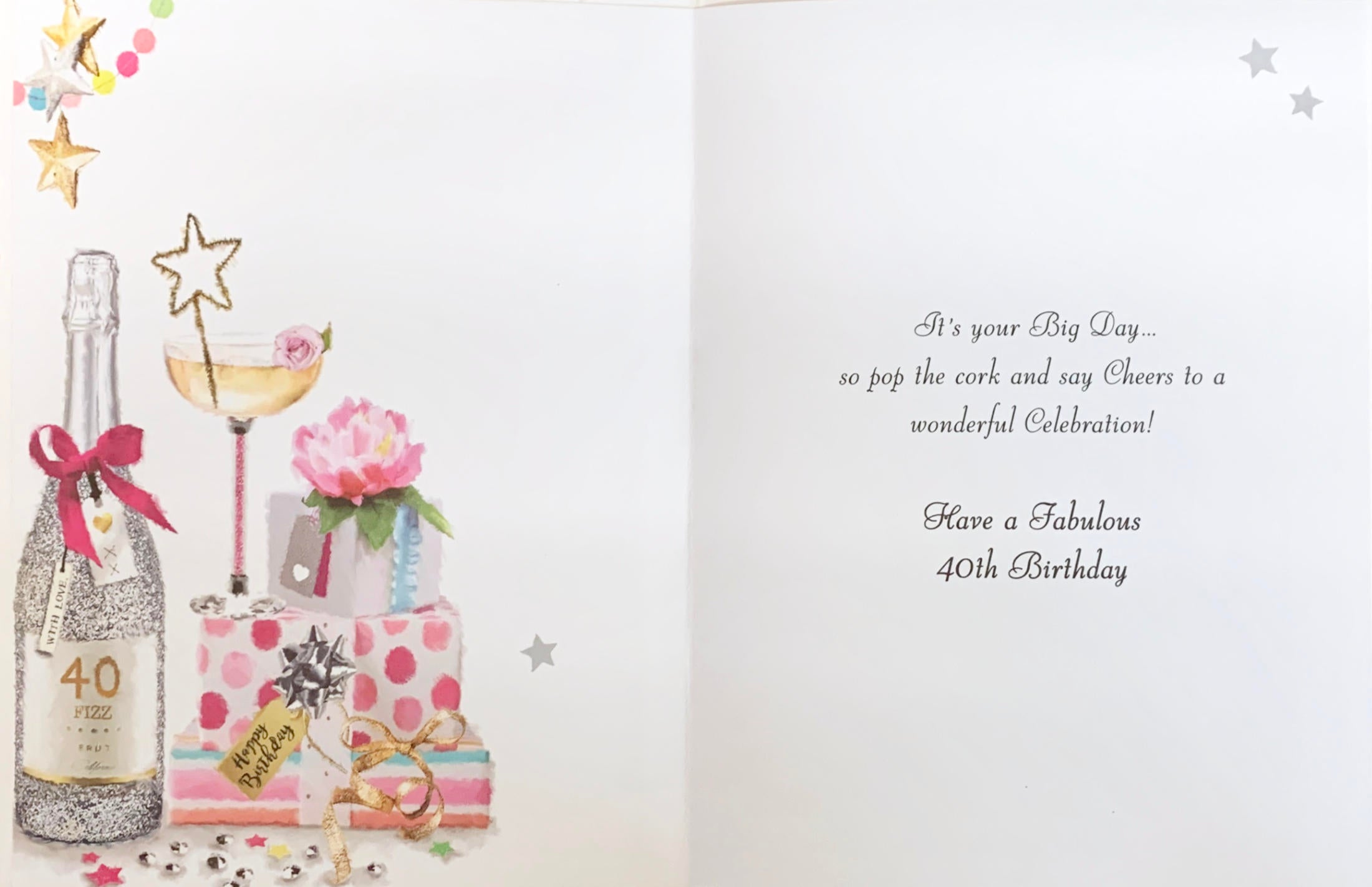 Inside of 40th Birthday Cocktails & Gifts Card
