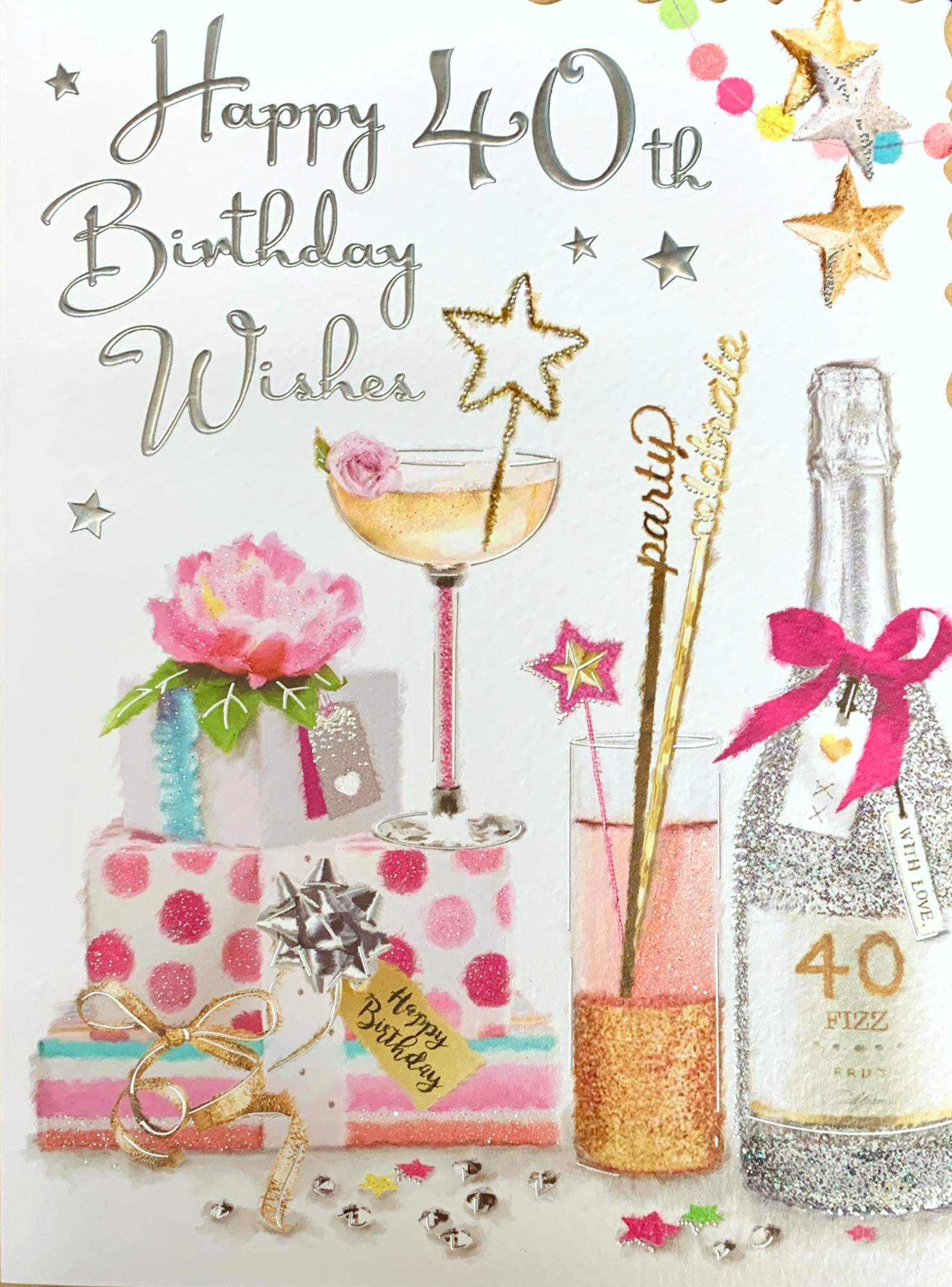 Front of 40th Birthday Cocktails & Gifts Card